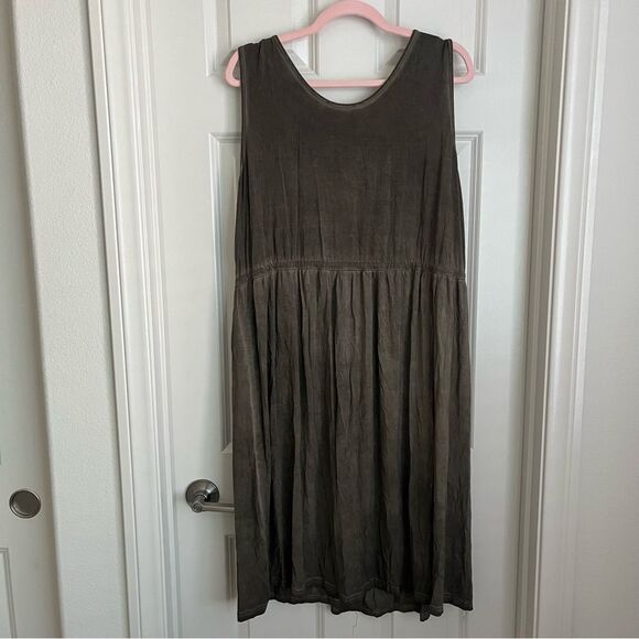 NEW Pol Boho Embroidered Mineral Wash MIDI Dress Olive Green Large - Picture 12 of 12